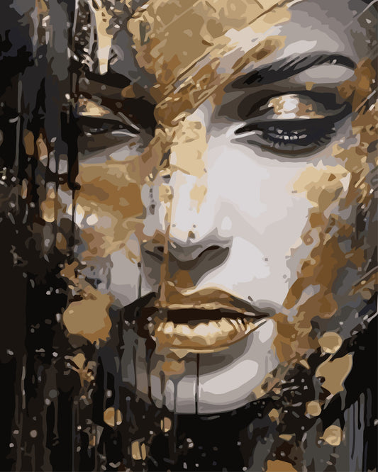 Artistic depiction of a face with gold and black accents